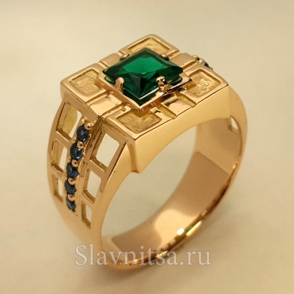 Золотой перстень с изумрудом мужской. Арт.В300322