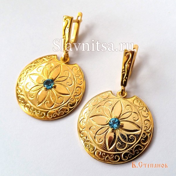 Славянские серьги с топазом
